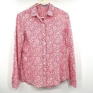 J.McLaughlin Pink Ivory Paisley Floral Button Front Shirt 100% Cotton Size 4